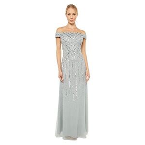 NWT Adrianna Papell Embellished Off-Shoulder Gown